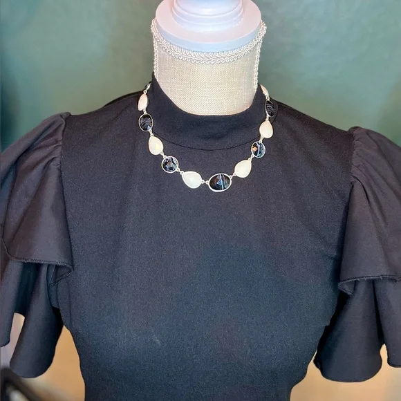 Vintage Black & White Glass Bead Adjustable Length Boho Necklace - Picture 2 of 9